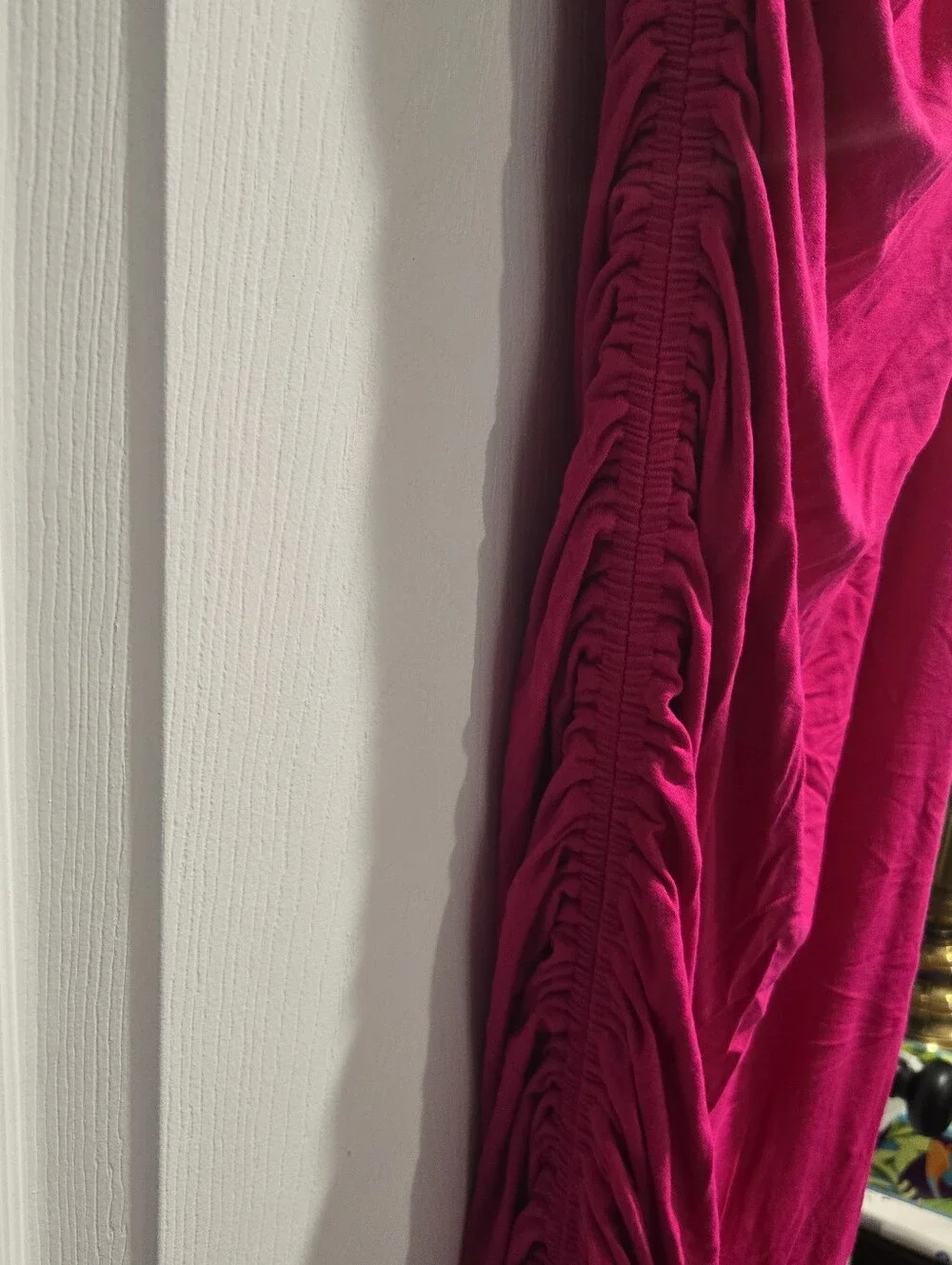 One-Shoulder Fuchsia Ruched Midi Dress